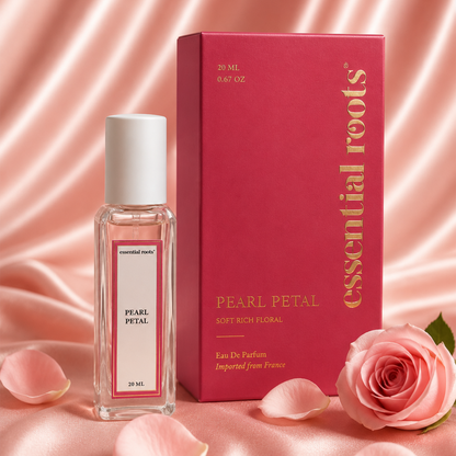 Pearl Petal Eau de Parfum – Soft Floral Rose & Lily Perfume for Women | Long Lasting | 20% Concentration | Essential Roots
