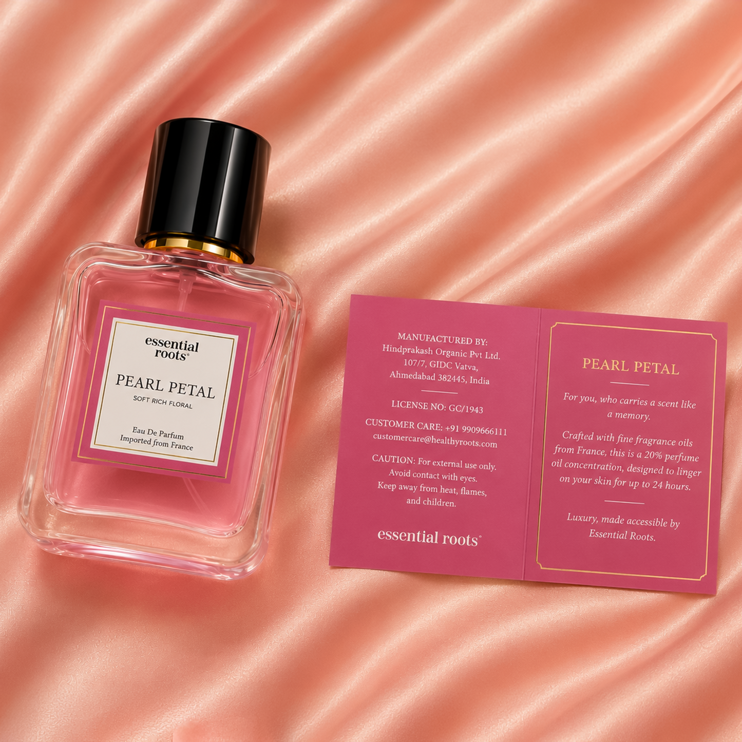 Pearl Petal Eau de Parfum – Soft Floral Rose & Lily Perfume for Women | Long Lasting | 20% Concentration | Essential Roots