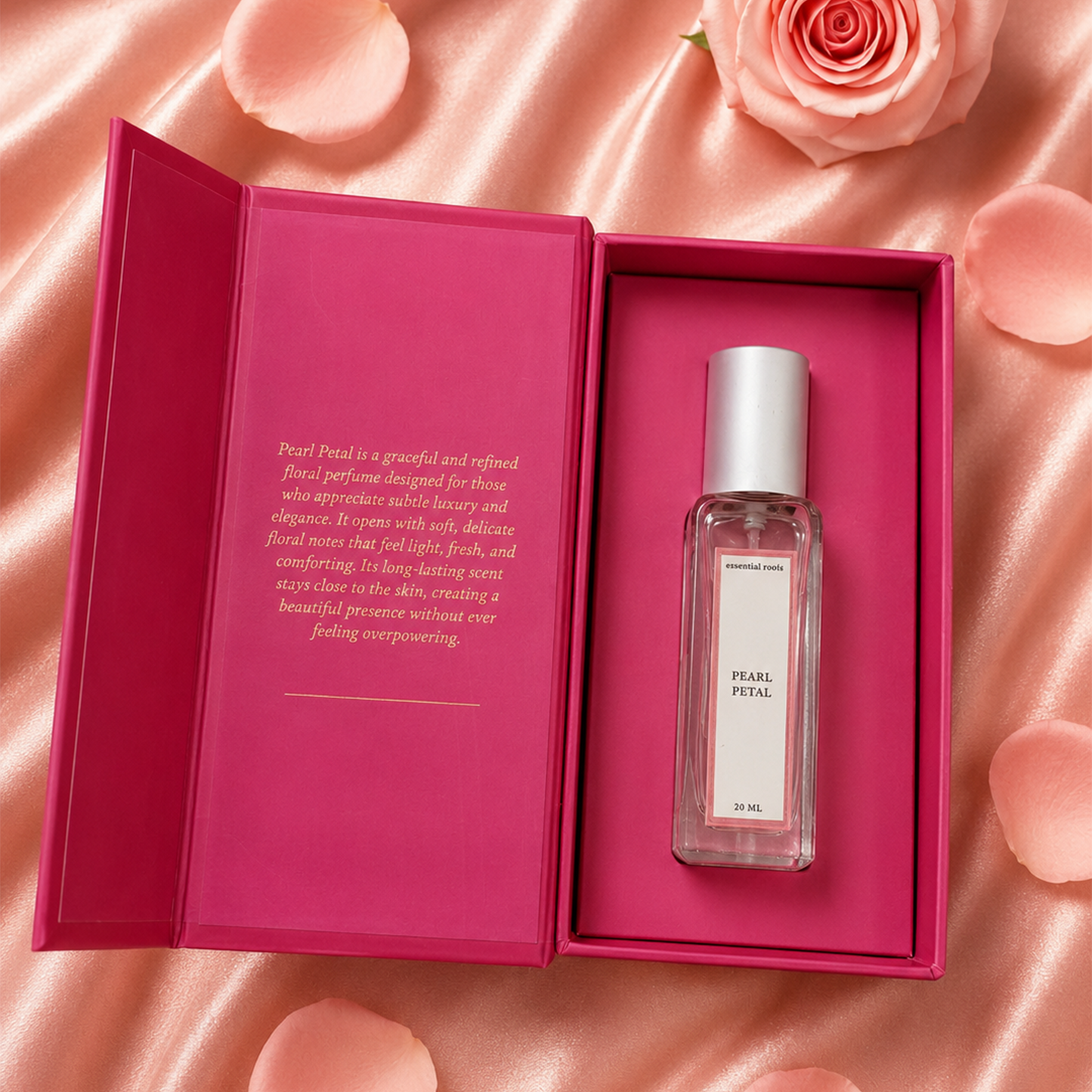 Pearl Petal Eau de Parfum – Soft Floral Rose & Lily Perfume for Women | Long Lasting | 20% Concentration | Essential Roots