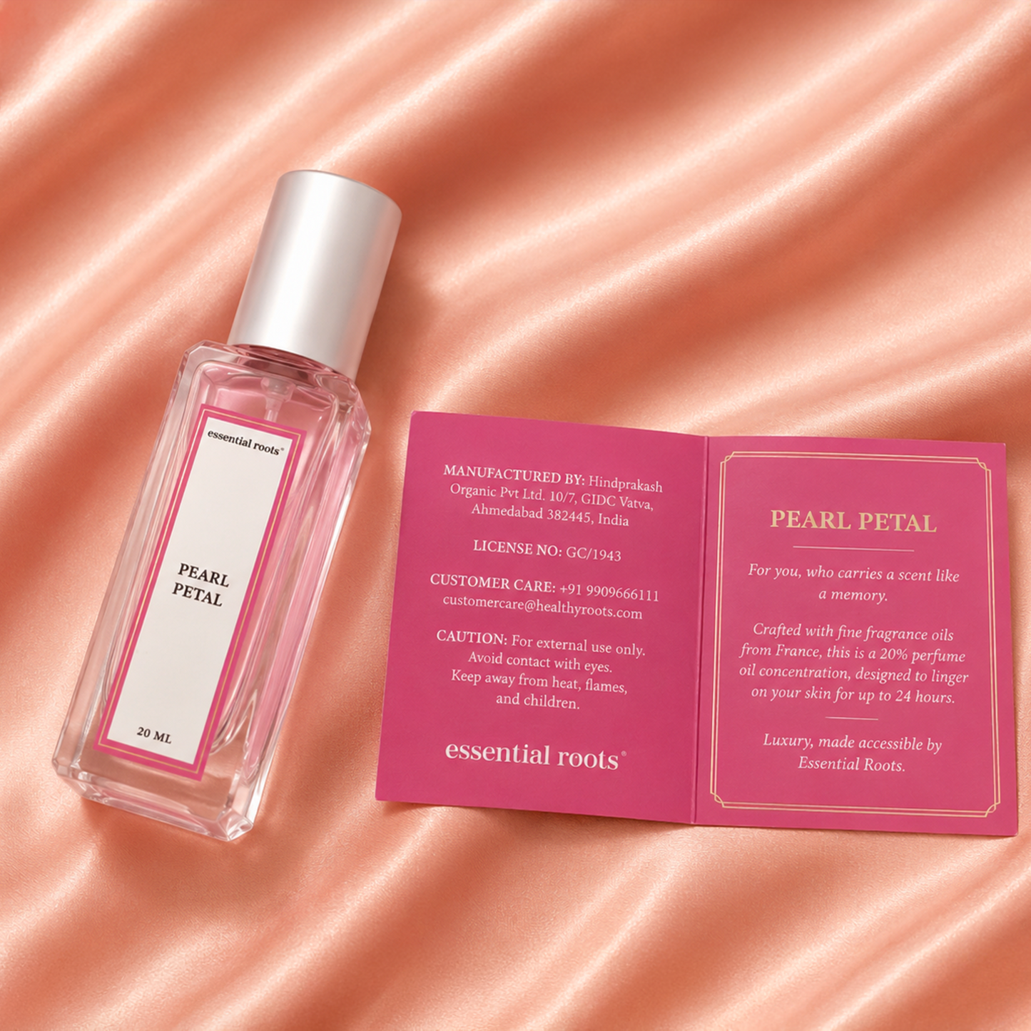Pearl Petal Eau de Parfum – Soft Floral Rose & Lily Perfume for Women | Long Lasting | 20% Concentration | Essential Roots