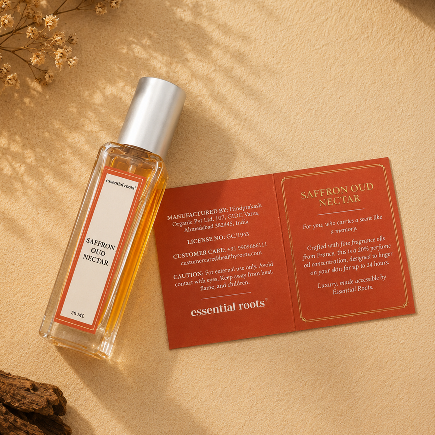 Saffron Oud Eau de Parfum – Luxury Oud Perfume for Men & Women | Long Lasting | 20% Concentration | Essential Roots