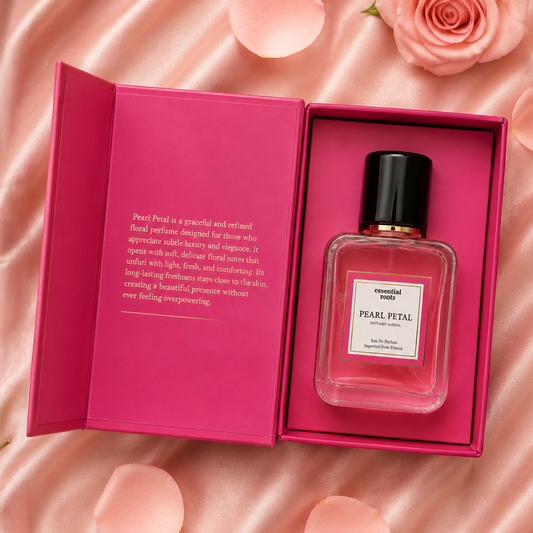 Pearl Petal Eau de Parfum – Soft Floral Rose & Lily Perfume for Women | Long Lasting | 20% Concentration | Essential Roots
